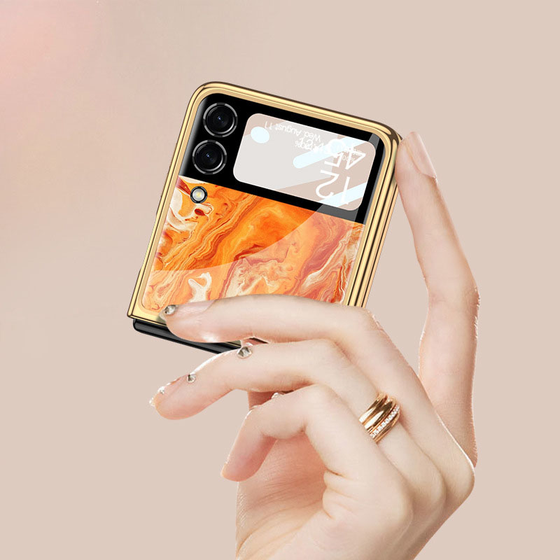 เหมาะสำหรับ Samsung Z Flip3/4 เคสโทรศัพท์มือถือแบบรวมทุกอย่างที่ป้องกันการแตกของกระจกชุบด้วยไฟฟ้า