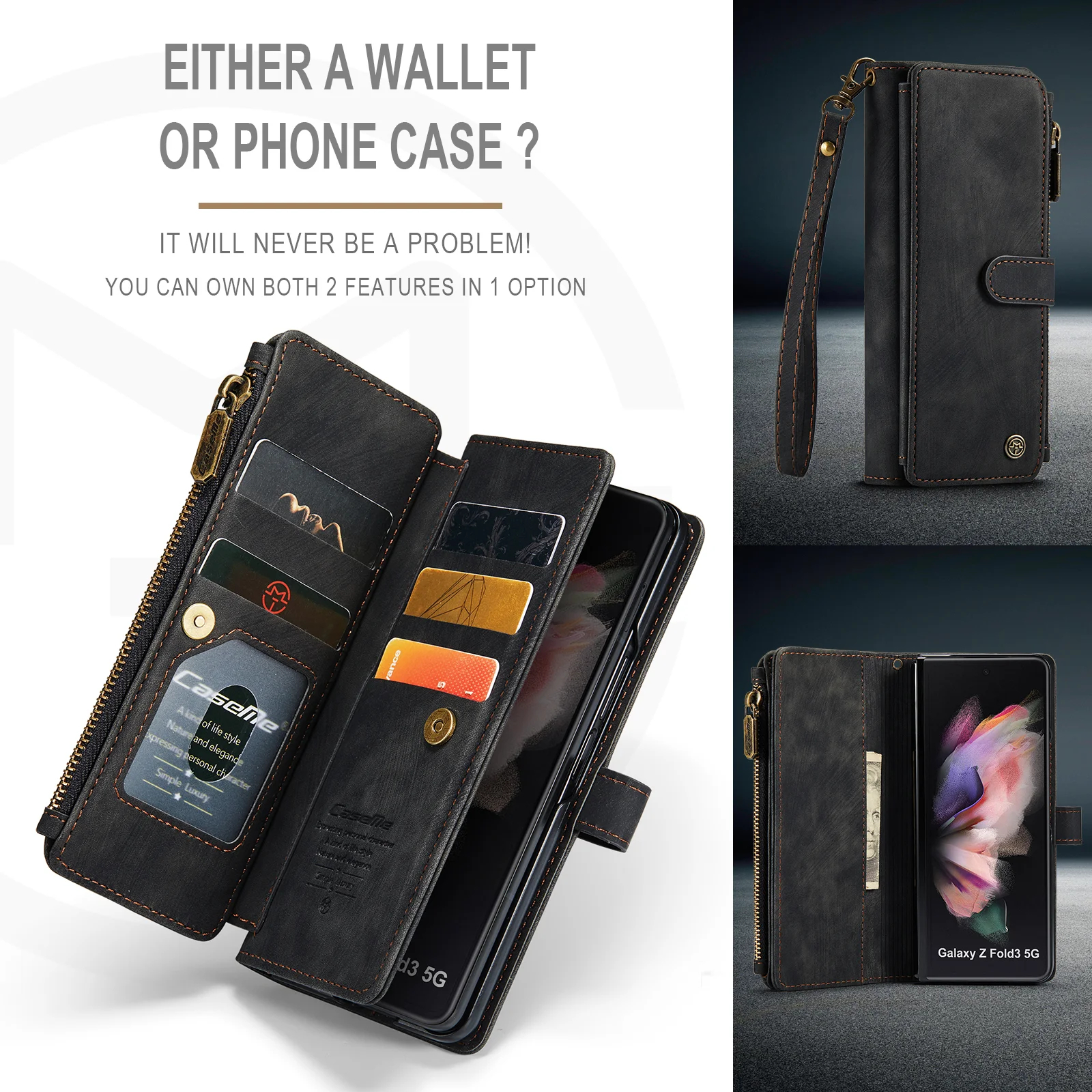 Luxury Retro Wallet Phone Case With 5 Cards Slot,Phone Stand And Zippe