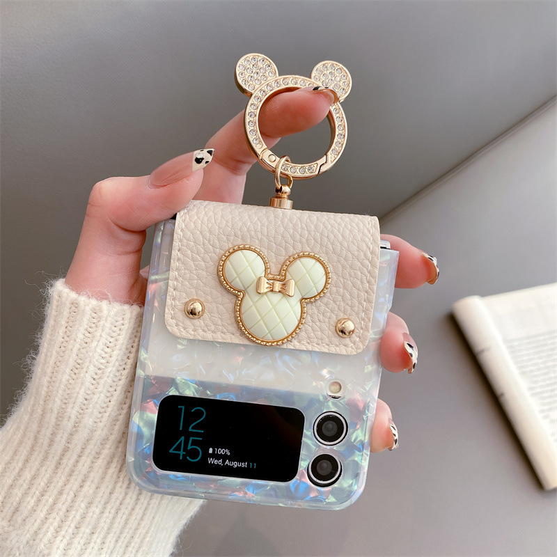 เคสโทรศัพท์พื้นผิวเปลือกมินนี่เมาส์ใหม่สำหรับ Samsung Galaxy Z Flip4/3 5G