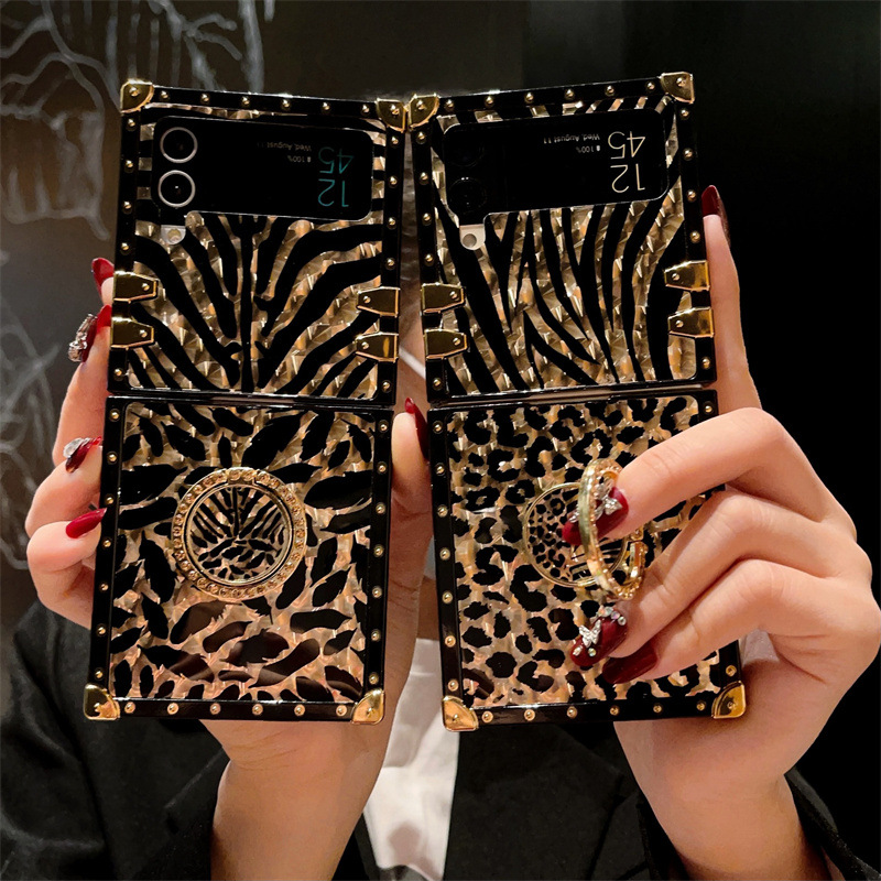 New Ring Leopard Print Stand Case for Samsung Galaxy Z Flip4 Flip3 5G