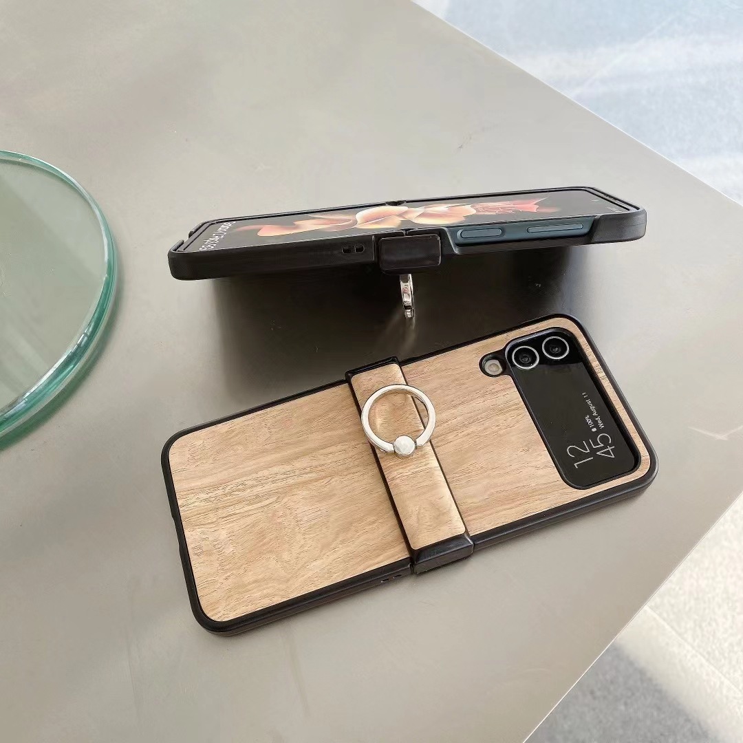 เหมาะสำหรับ Samsung Z Flip4/3 เคสโทรศัพท์กันกระแทกลายไม้ใหม่