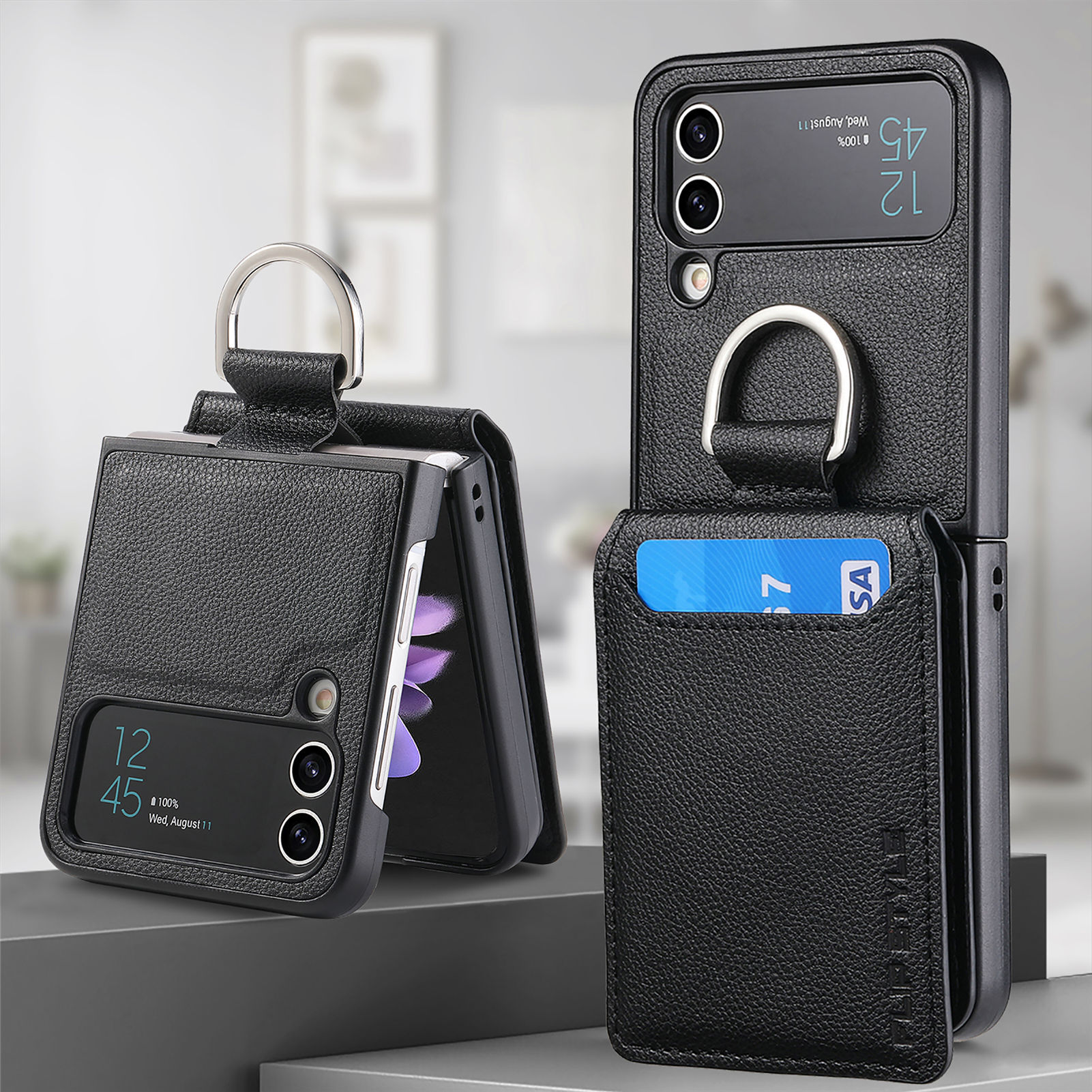 Samsung Z Flip4/3 เคสแฟชั่นใหม่พร้อมที่ใส่แหวนและการ์ด