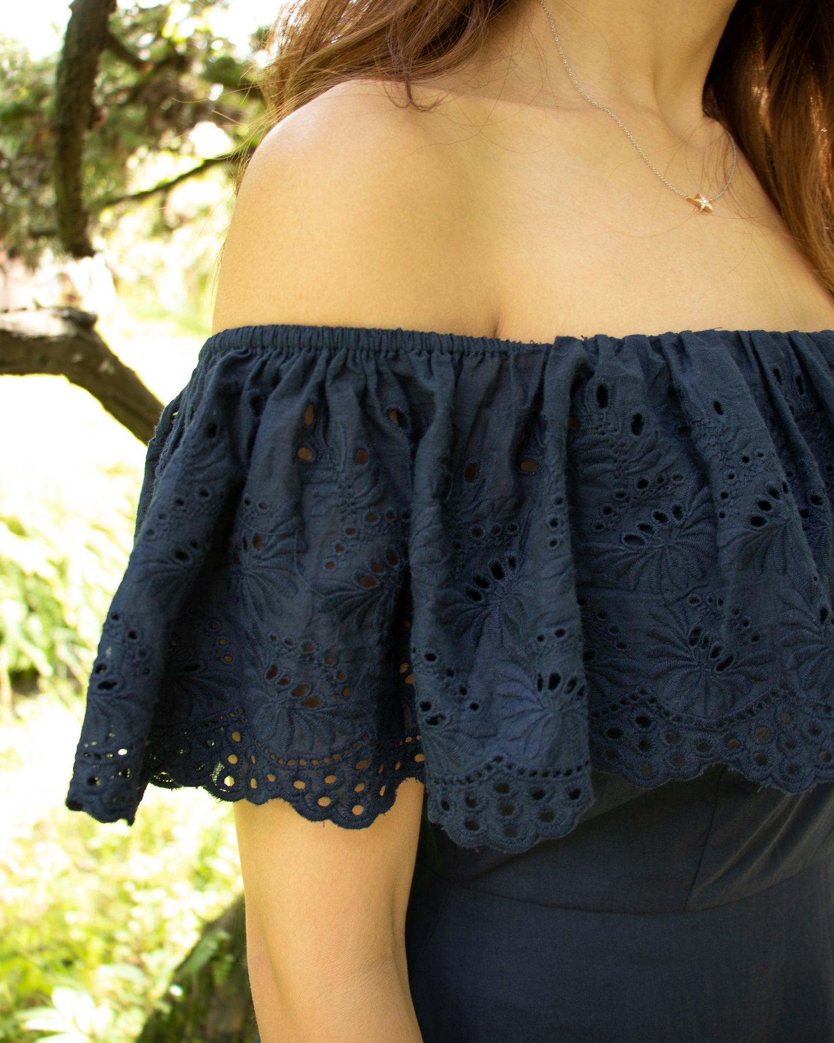 Valerie Eyelet Dress in Navy Blue
