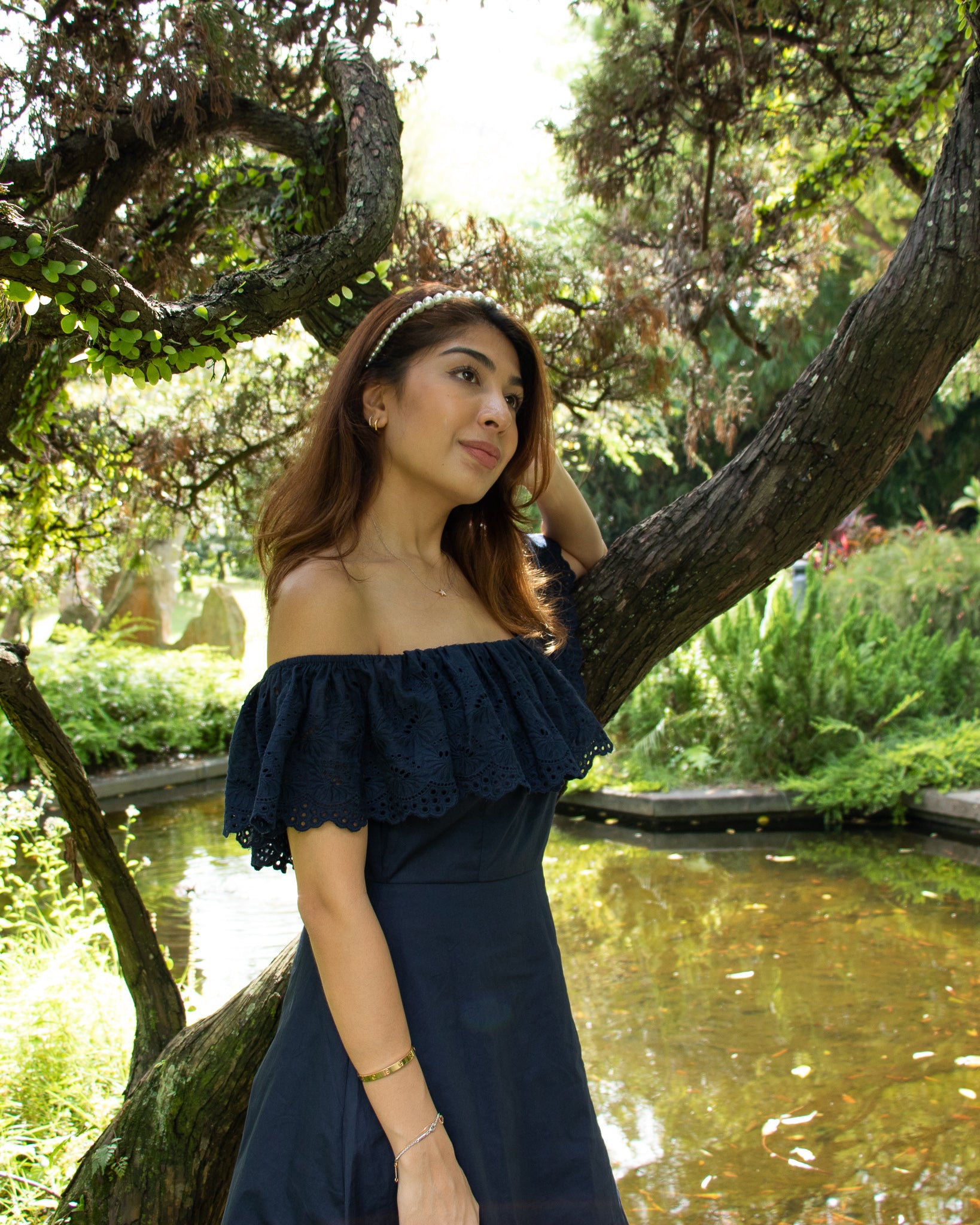 Valerie Eyelet Dress in Navy Blue