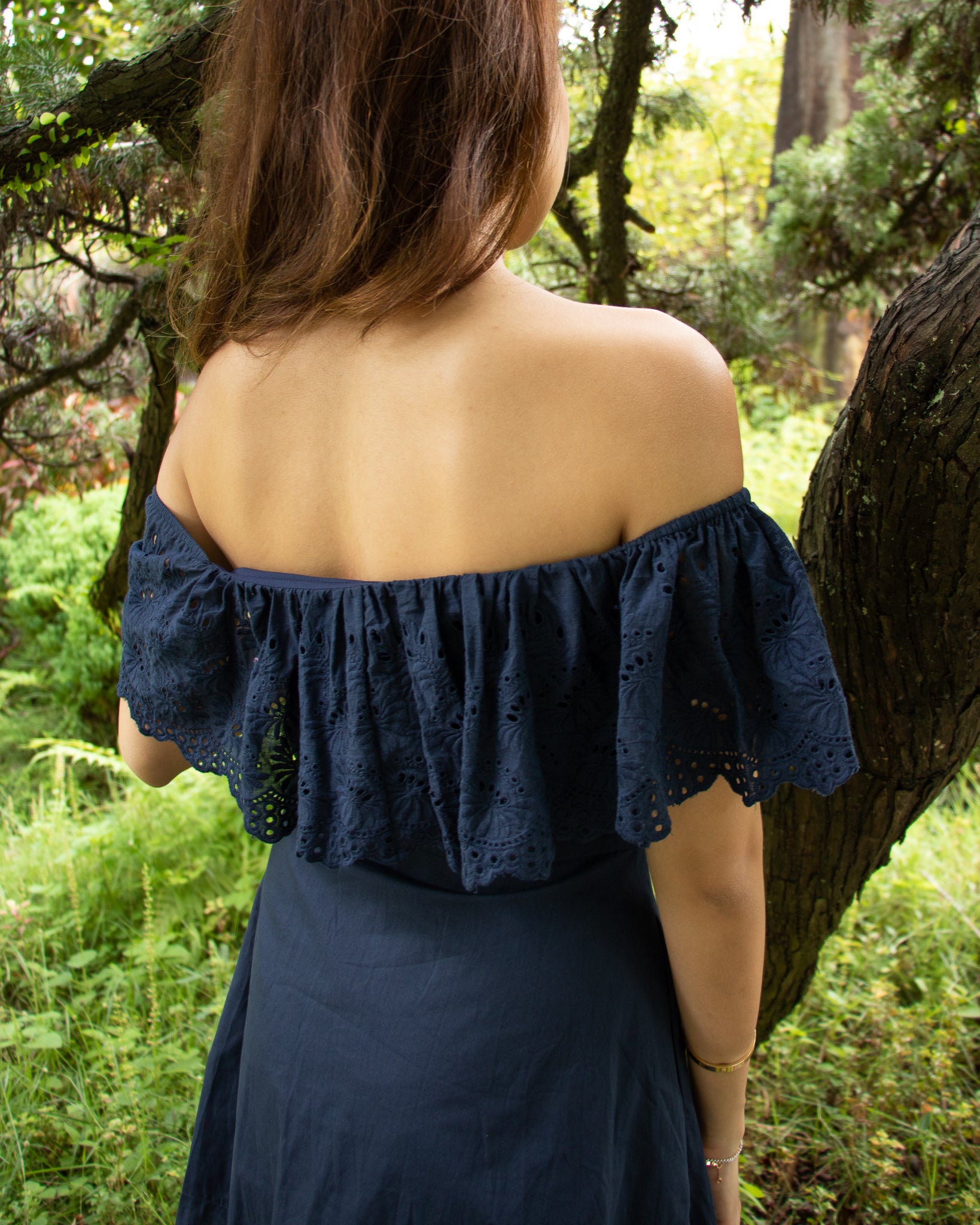 Valerie Eyelet Dress in Navy Blue