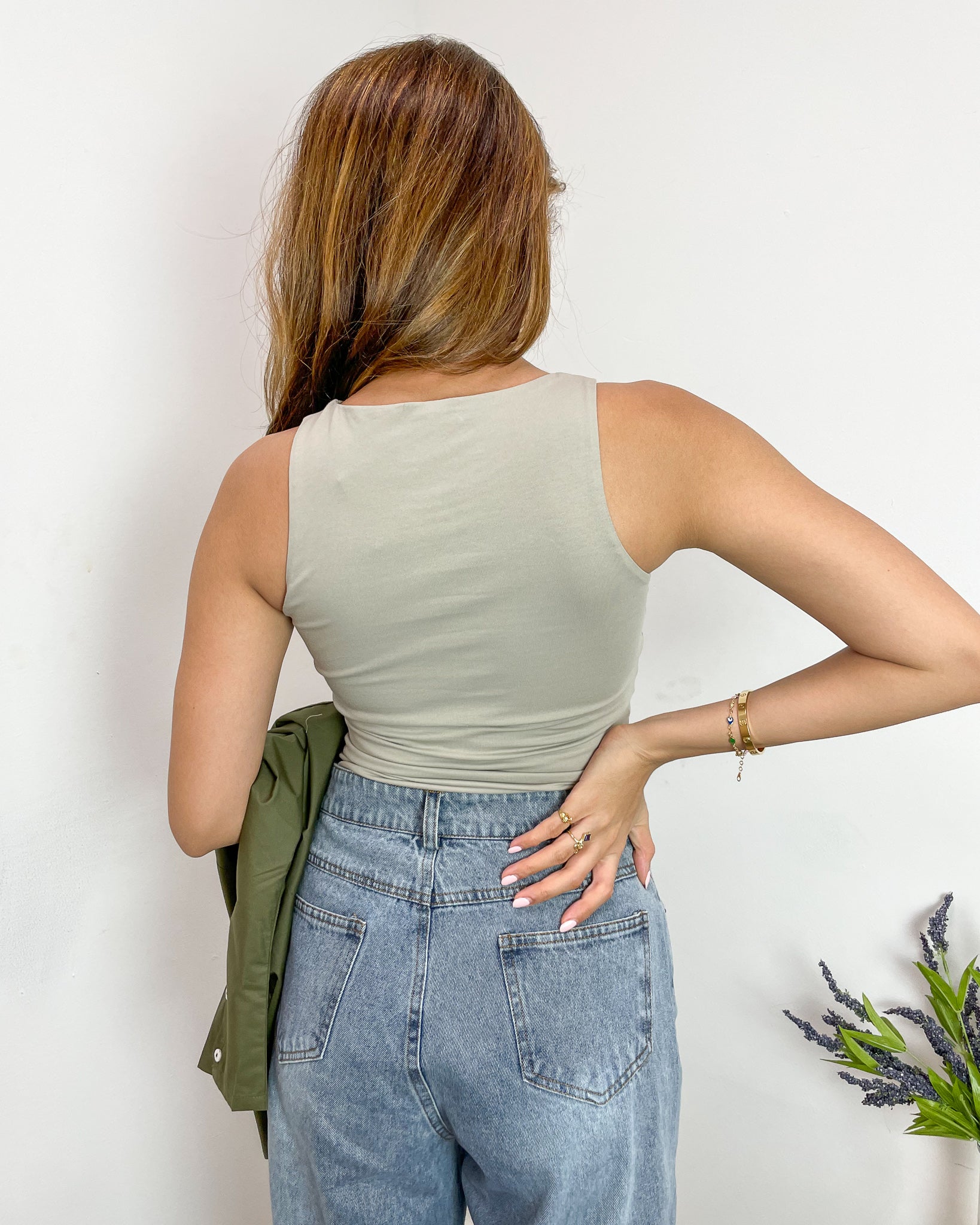 Charlie Racer Top in Taupe
