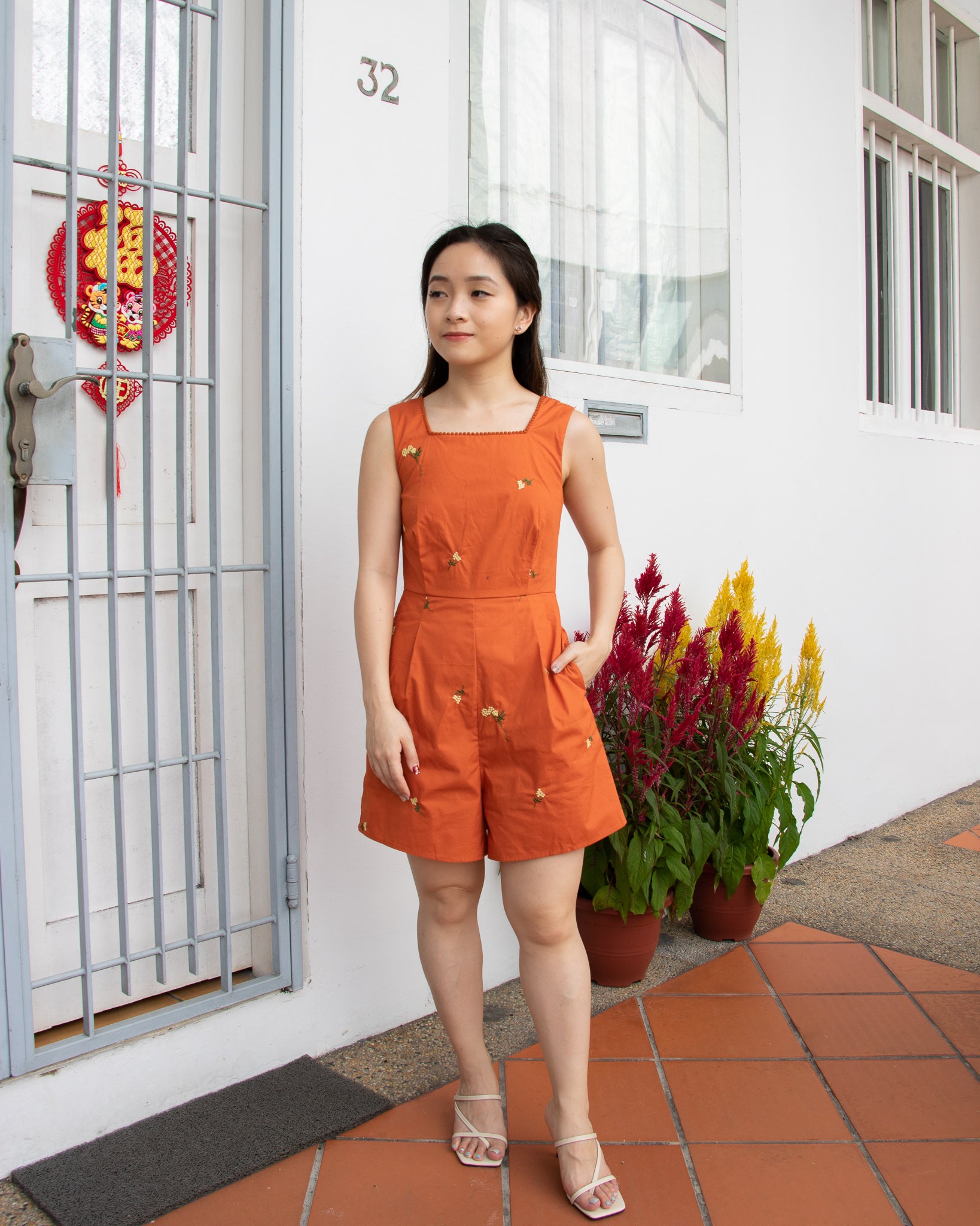 Odelia Romper in Tangerine
