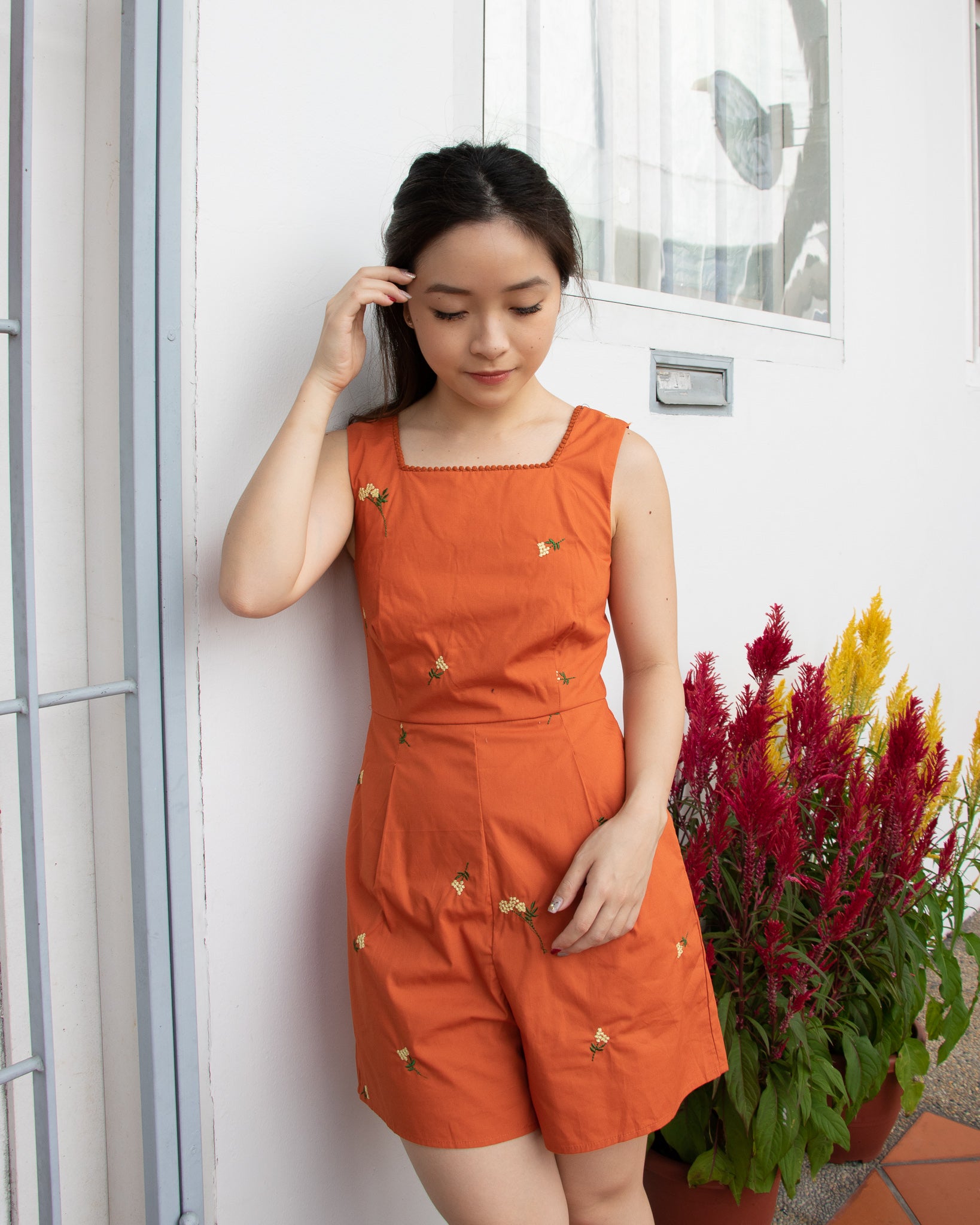 Odelia Romper in Tangerine