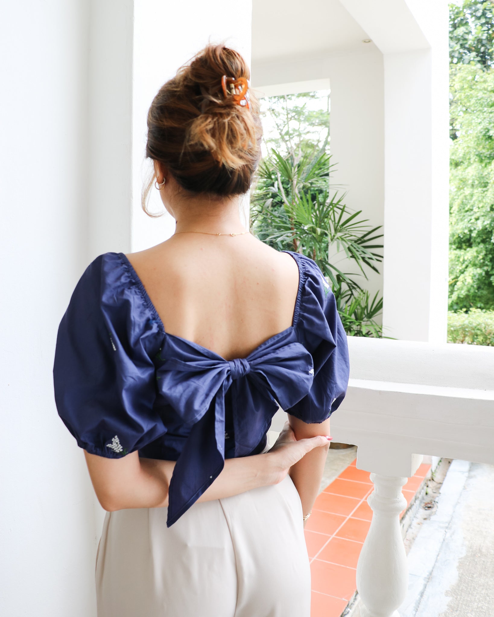 Eloise Floral Top in Navy