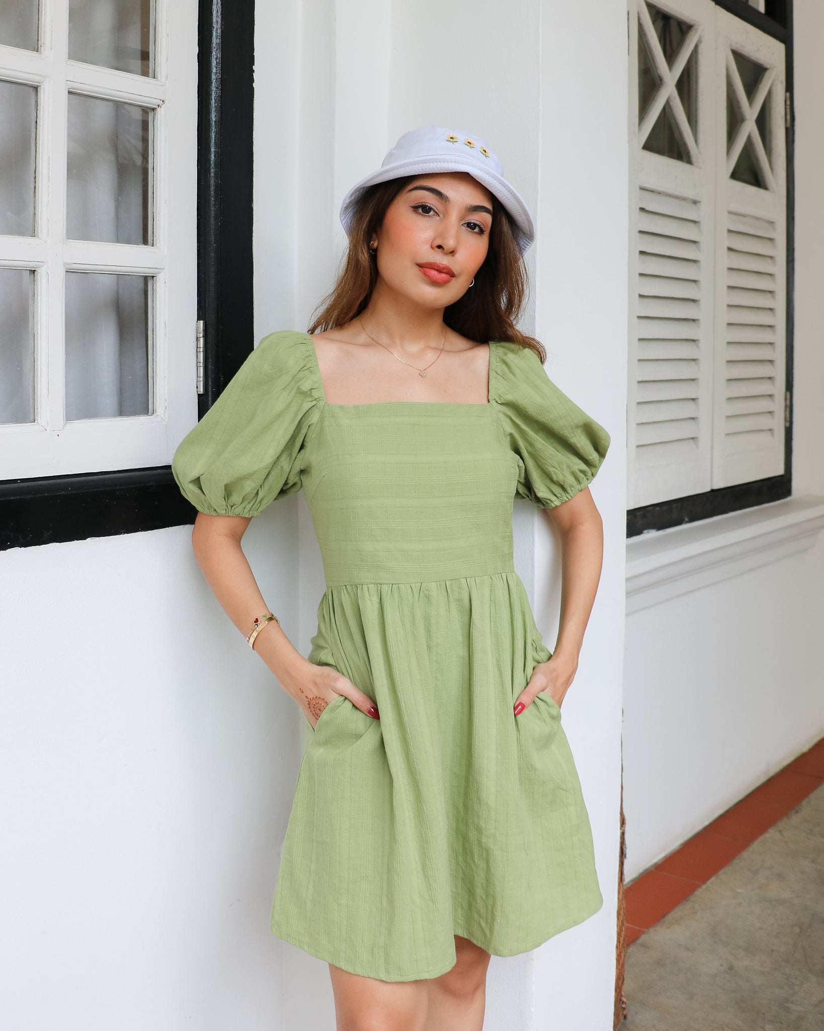 Giselle Dress Romper in Apple Green