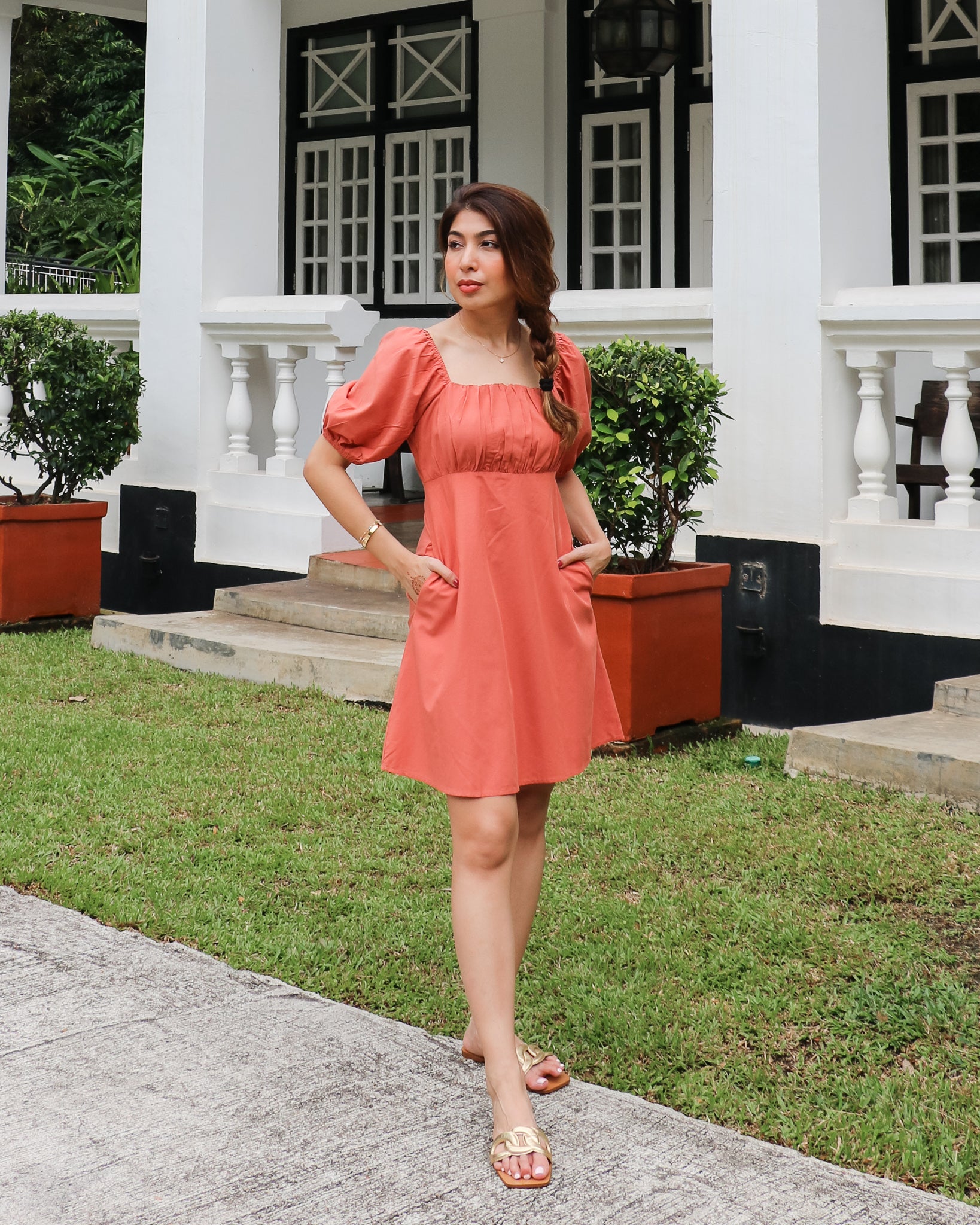 Kendall Dress Romper in Rust