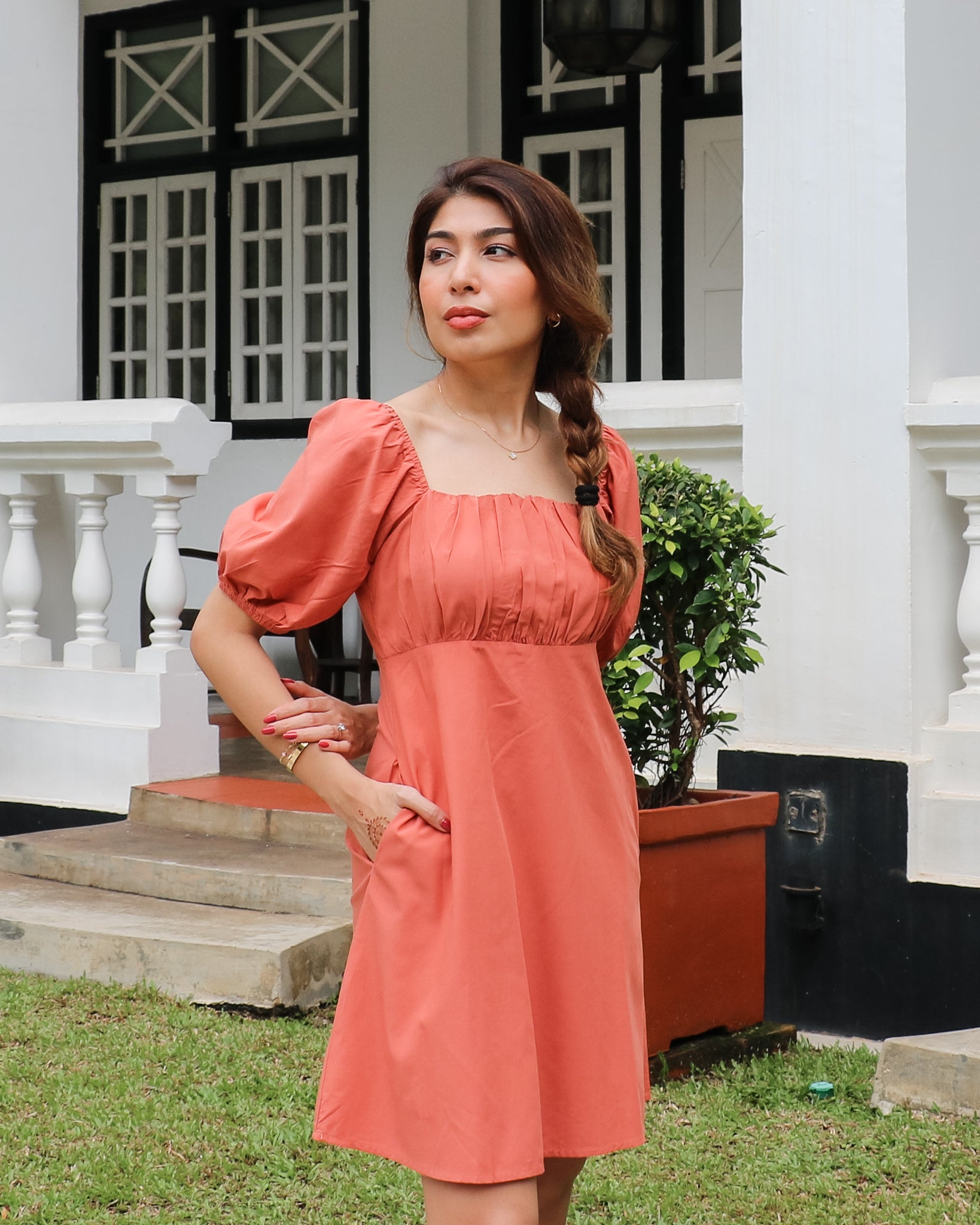 Kendall Dress Romper in Rust