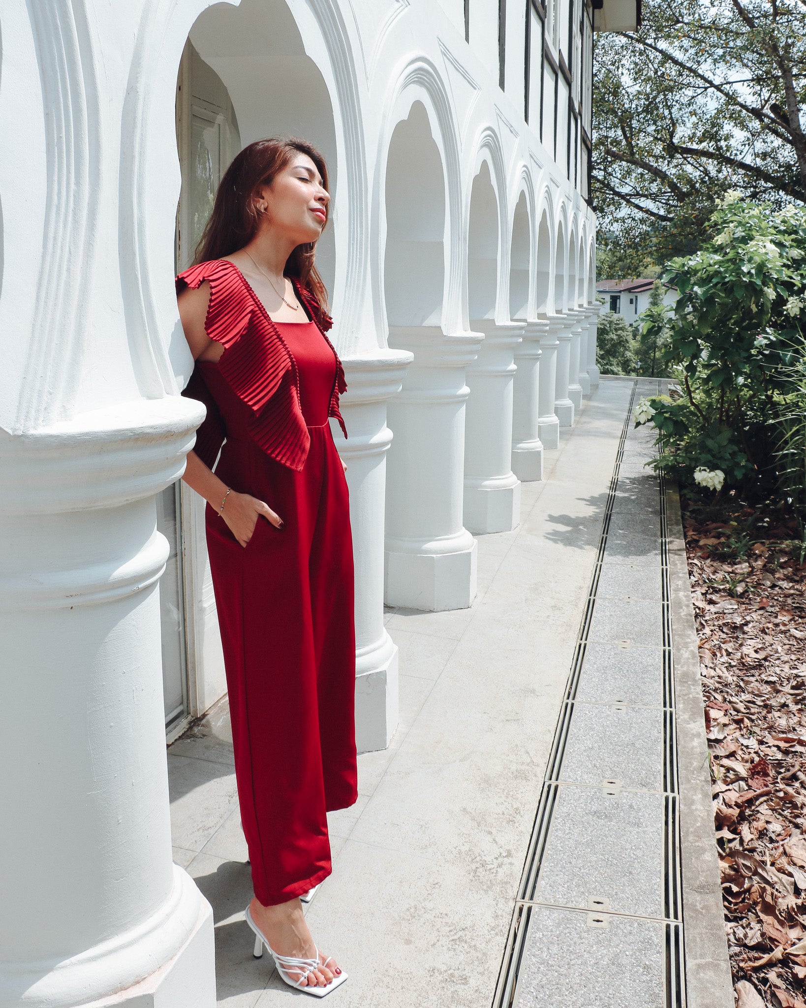 Ruby Ruffle Jumpsuit in Wine