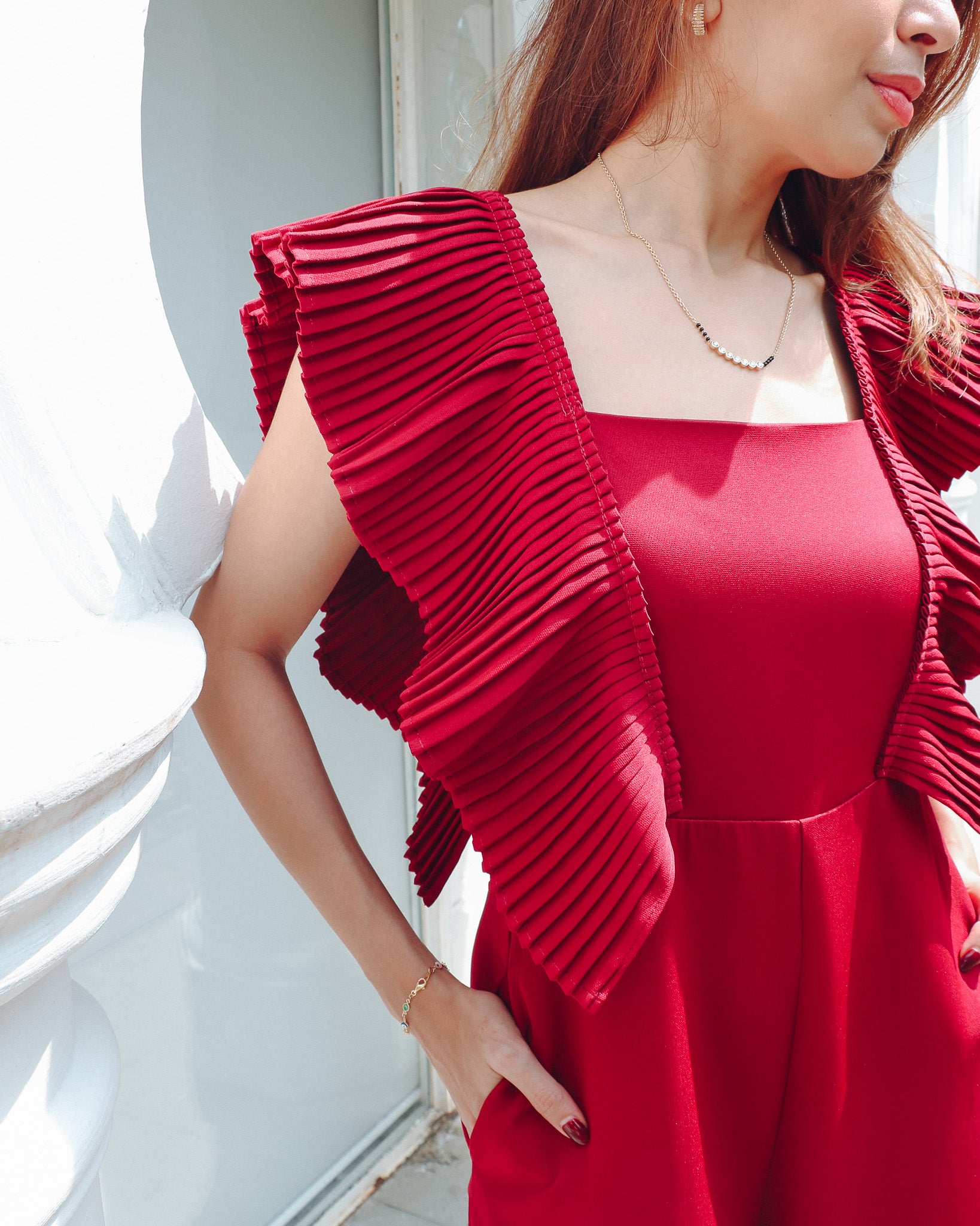 Ruby Ruffle Jumpsuit in Wine