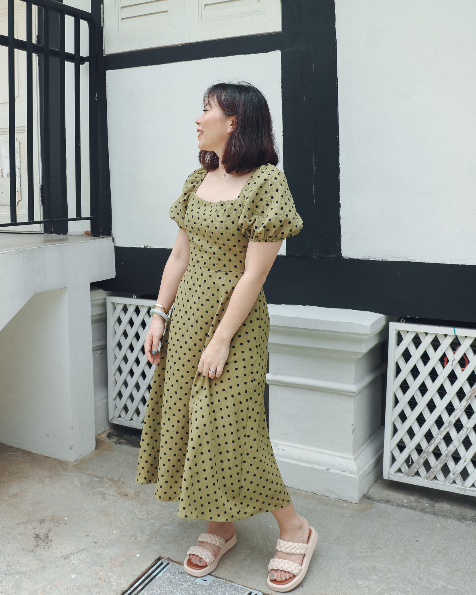 Zoey Dress in Green Polka Dots