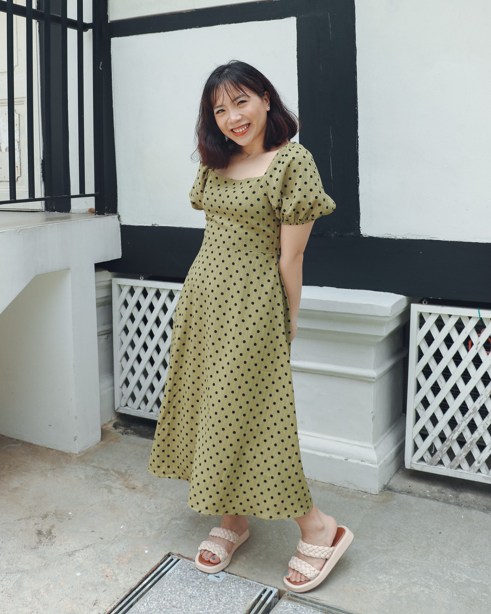 Zoey Dress in Green Polka Dots