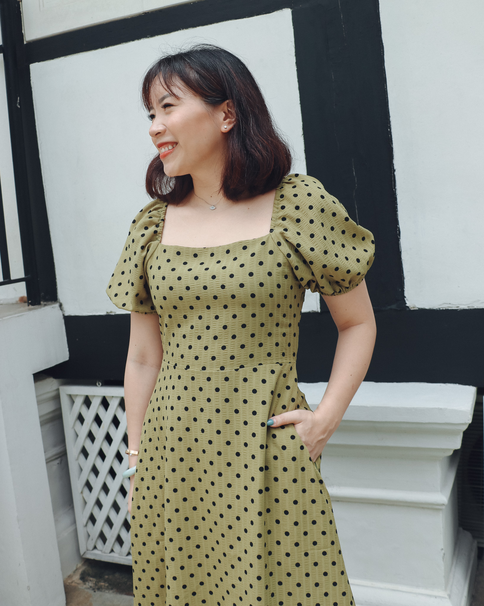 Zoey Dress in Green Polka Dots