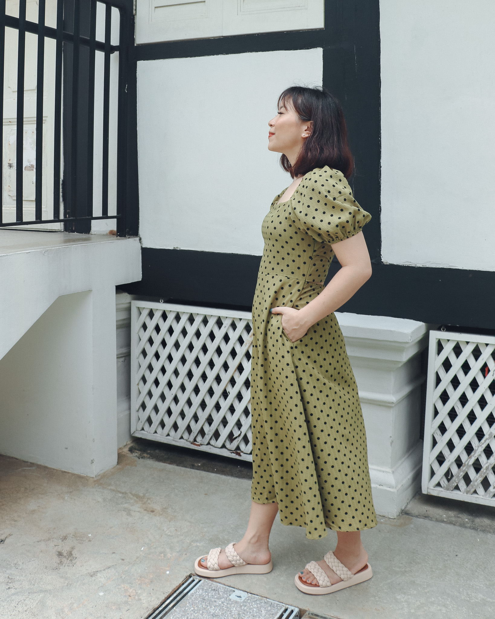 Zoey Dress in Green Polka Dots