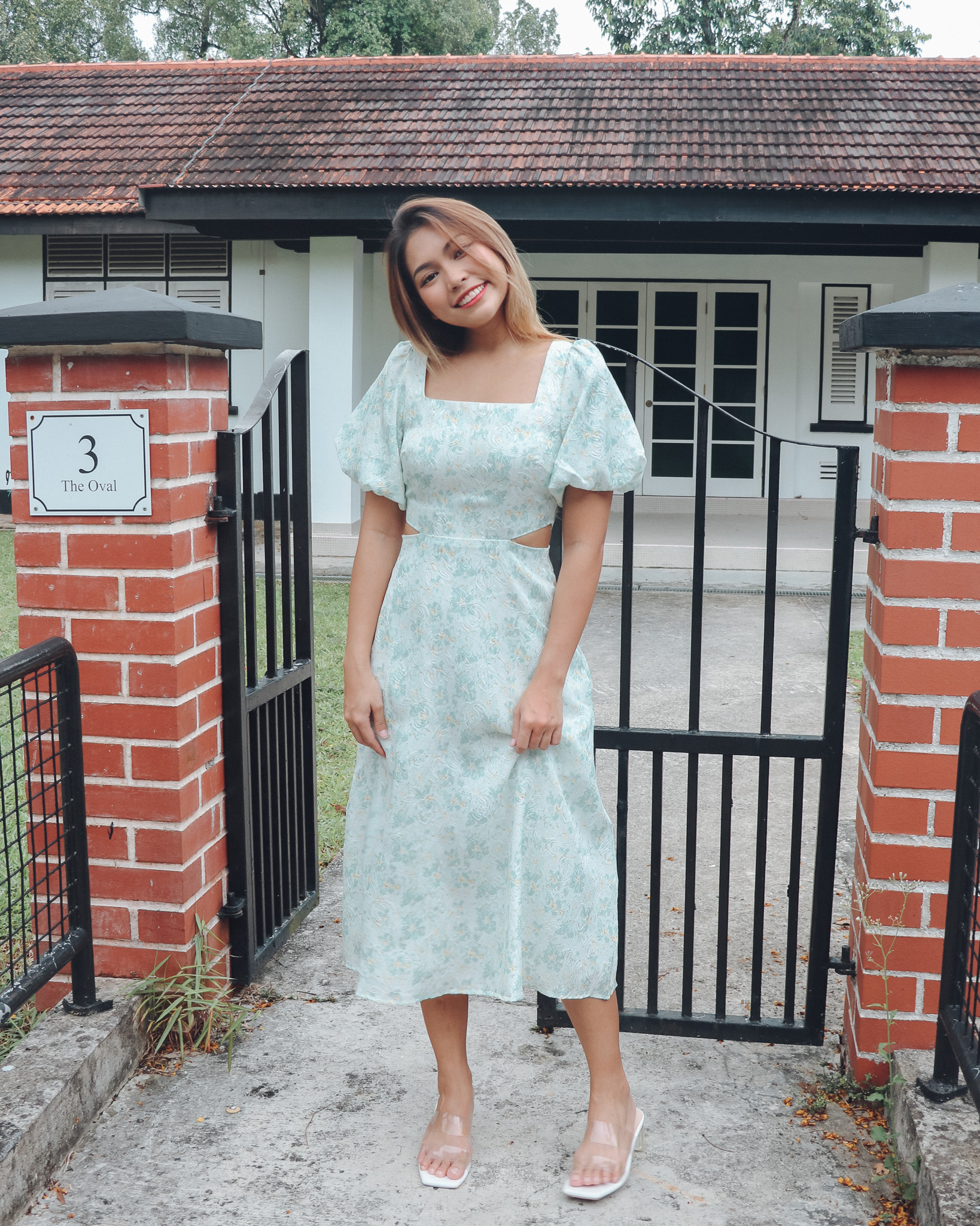Eden Dress in Embossed Green Florals