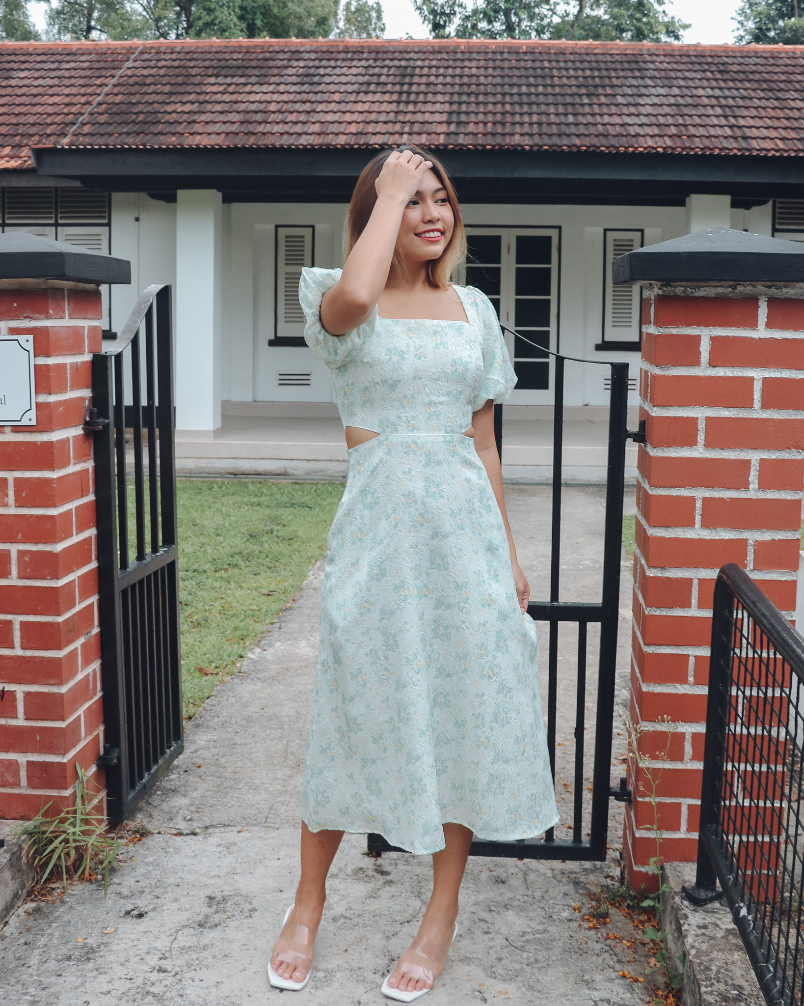 Eden Dress in Embossed Green Florals