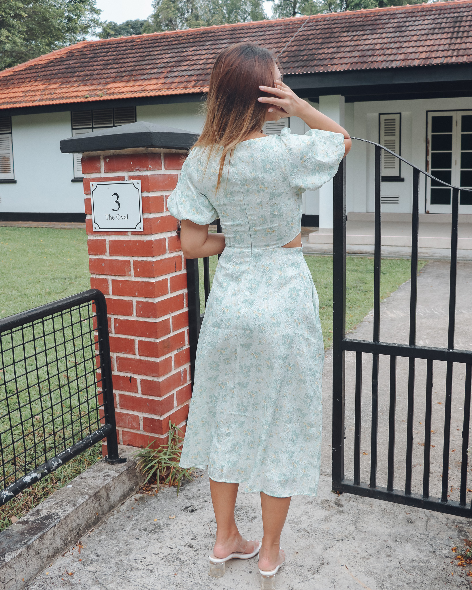 Eden Dress in Embossed Green Florals