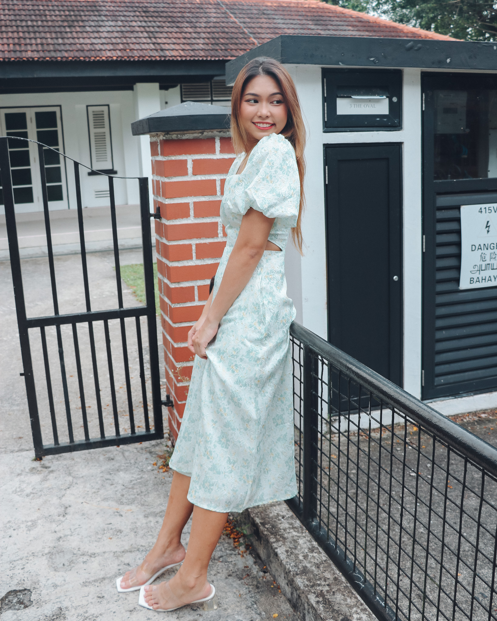 Eden Dress in Embossed Green Florals