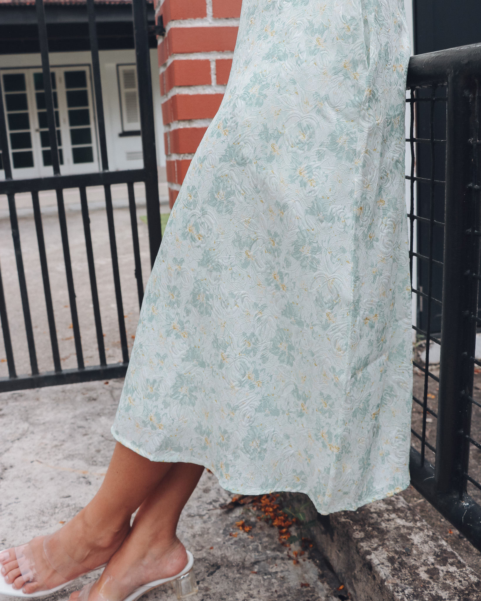 Eden Dress in Embossed Green Florals