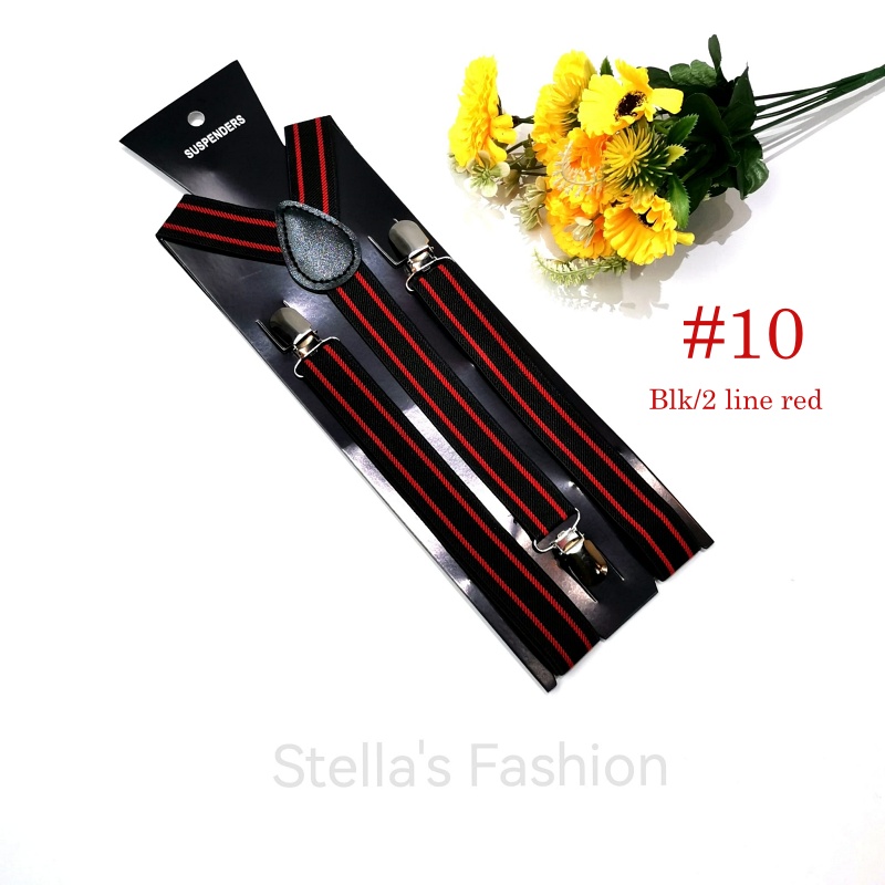 [Stella Fashion] 2.5 cm wide Stripe elastic Adjustable Braces Y -Shape Unisex Suspenders Clip on Men's Stripe Suspenders
