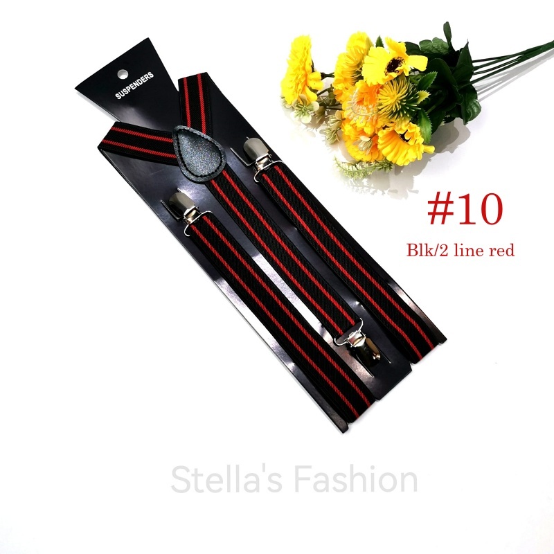 [Stella Fashion] 2.5 cm wide Stripe elastic Adjustable Braces Y -Shape Unisex Suspenders Clip on Men's Stripe Suspenders
