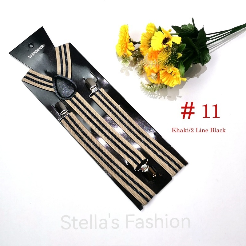 [Stella Fashion] 2.5 cm wide Stripe elastic Adjustable Braces Y -Shape Unisex Suspenders Clip on Men's Stripe Suspenders