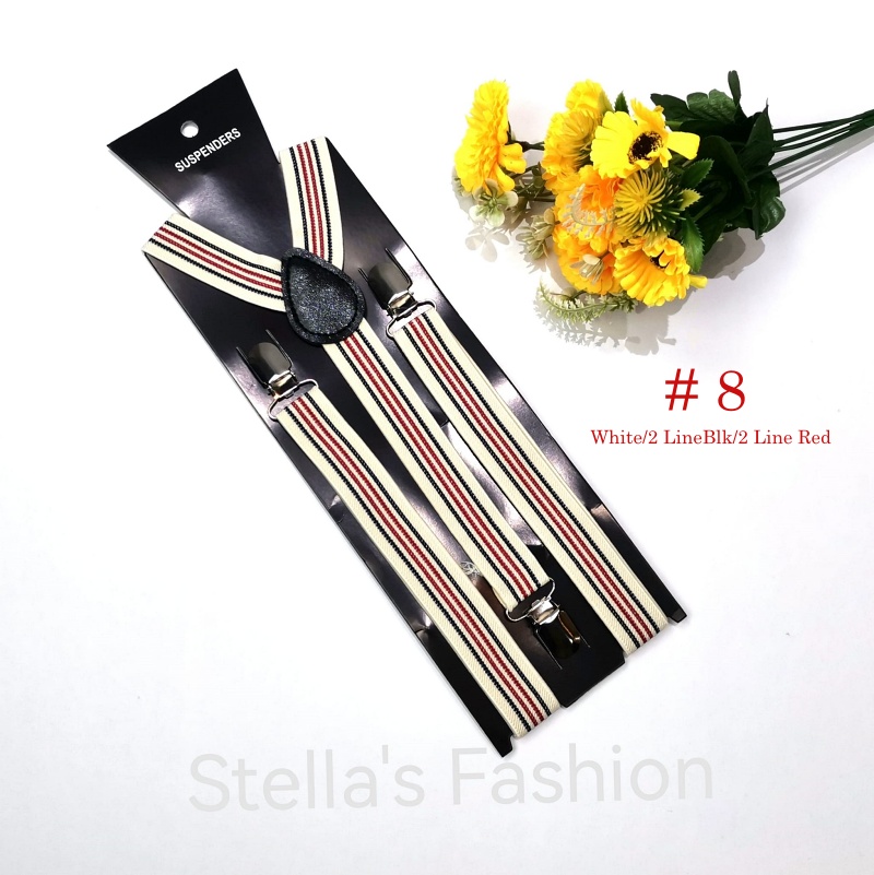 [Stella Fashion] 2.5 cm wide Stripe elastic Adjustable Braces Y -Shape Unisex Suspenders Clip on Men's Stripe Suspenders