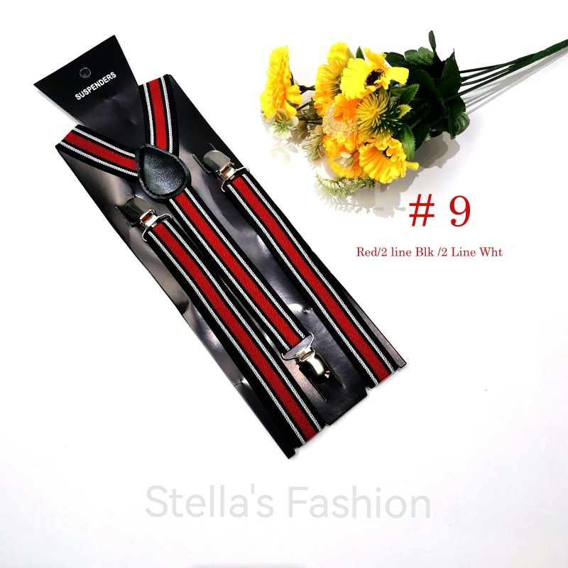 [Stella Fashion] 2.5 cm wide Stripe elastic Adjustable Braces Y -Shape Unisex Suspenders Clip on Men's Stripe Suspenders