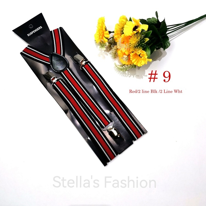 [Stella Fashion] 2.5 cm wide Stripe elastic Adjustable Braces Y -Shape Unisex Suspenders Clip on Men's Stripe Suspenders