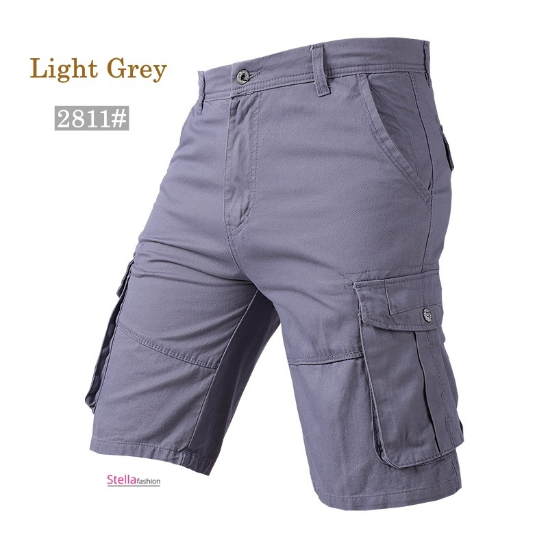Stella Fashion Men Cotton bermuda Cargo Pants Summer Pocket Pants Plain Casual Short Pants for Men-Stella's Fashion