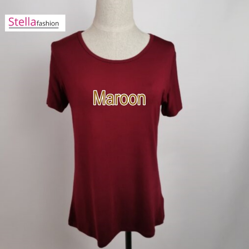 Stella Fashion Women Plus Size Short Sleeved Modal Bamboo fiber T-Shirt Round Neck Slim Casual Solid Color T-shirt
