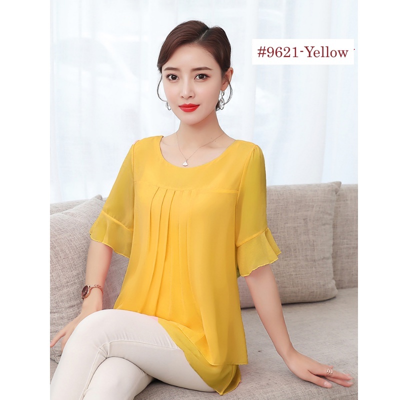 Korean Style Chiffon Short-sleeved Blouse Women plus size loose Plain Top Lady solid color Casual Top-Stella's Fashion