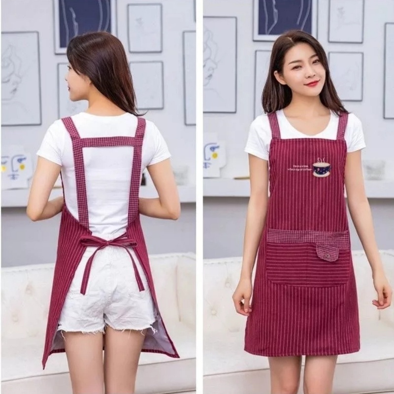 [Stella Fashion ]Pure Cotton Apron Kitchen Waterproof Oil Proof Cooking Aprons Women Men  Adjustable Aprons Kitchen