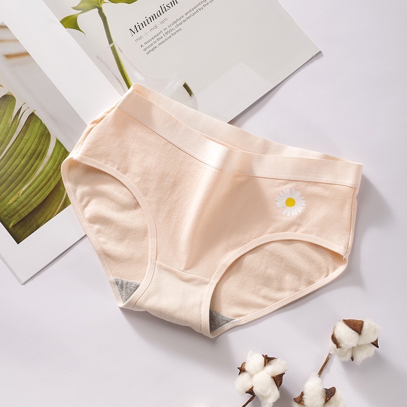 Stella Fashion Ladies Cotton Printed Small Daisy Mid -waist Triangle Girl Underwear Women’s Comfortable Cute Panties