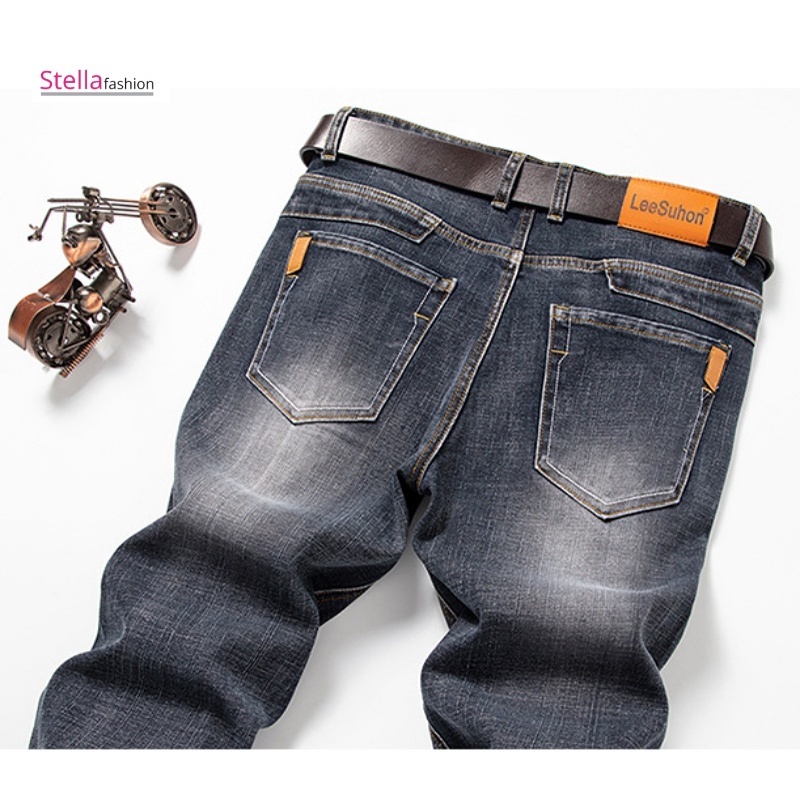 Stella Fashion Male Youth Middle-Aged Jeans Men’s Autumn and Winter Thick Elastic Straight Loose High Waist Casual Pants