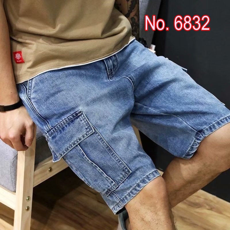 Stella Summer denim shorts male plus size loose straight Pants Korean trend multi-pocket pants  sports five-point  pant