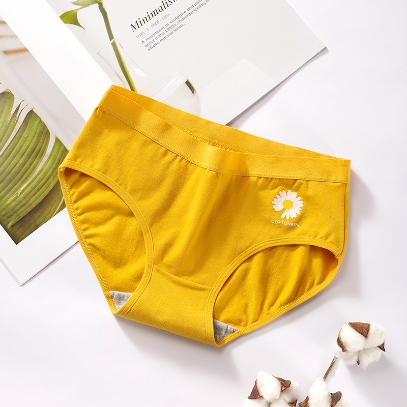 Stella Fashion Ladies Cotton Printed Small Daisy Mid -waist Triangle Girl Underwear Women’s Comfortable Cute Panties