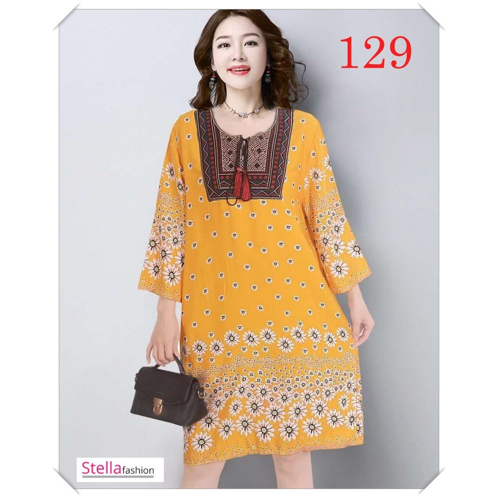 Stella Fashion Women Flora Long Sleeve Blouse Round Neck Long Dress