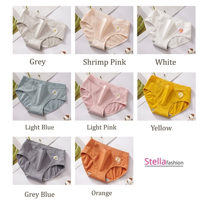 Stella Fashion Ladies Cotton Printed Small Daisy Mid -waist Triangle Girl Underwear Women’s Comfortable Cute Panties