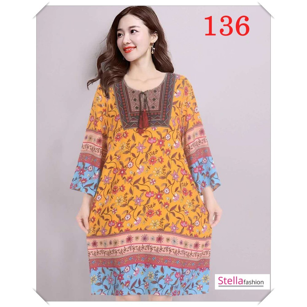 Stella Fashion Women Flora Long Sleeve Blouse Round Neck Long Dress