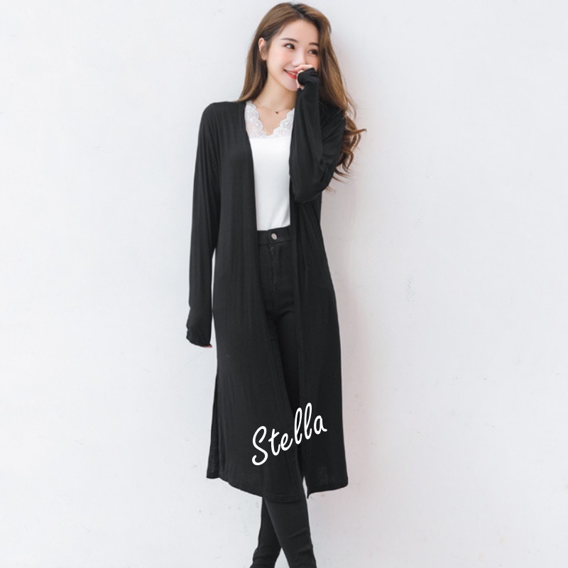 Stella Fashion Women's Modal Long Sleeve long Cardigan Sun Protection  Muslimah Casual Cardigan 莫代尔薄款开衫长袖防晒衣女外套长款外搭防晒衫-Stella's Fashion