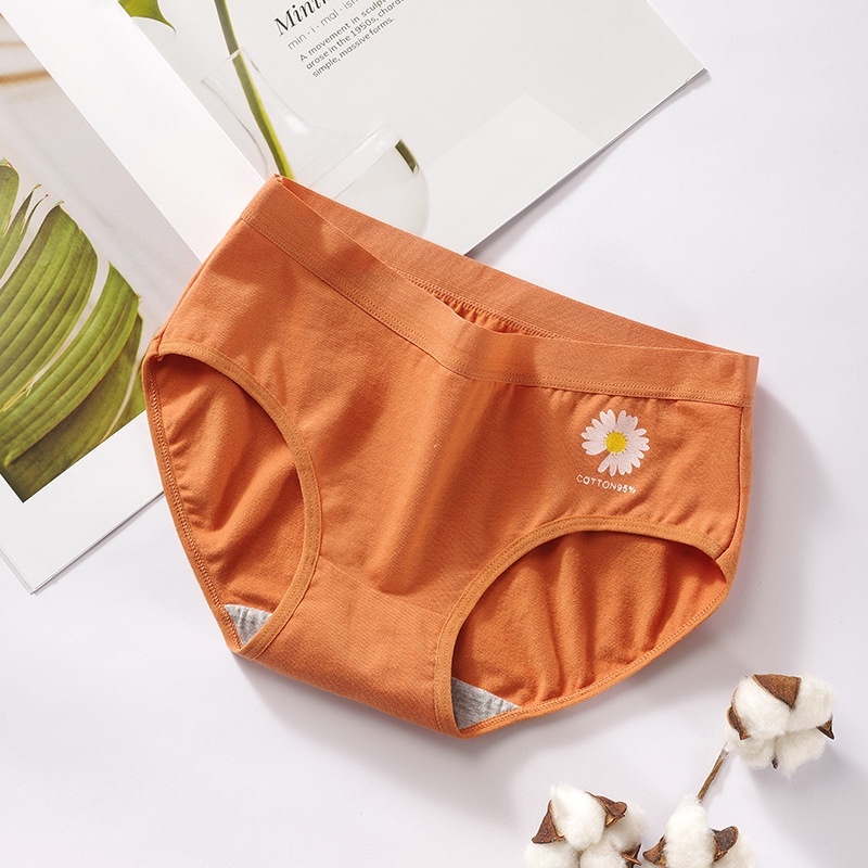 Stella Fashion Ladies Cotton Printed Small Daisy Mid -waist Triangle Girl Underwear Women’s Comfortable Cute Panties