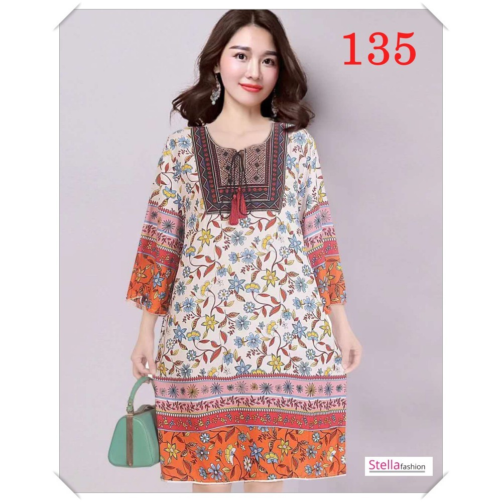 Stella Fashion Women Flora Long Sleeve Blouse Round Neck Long Dress