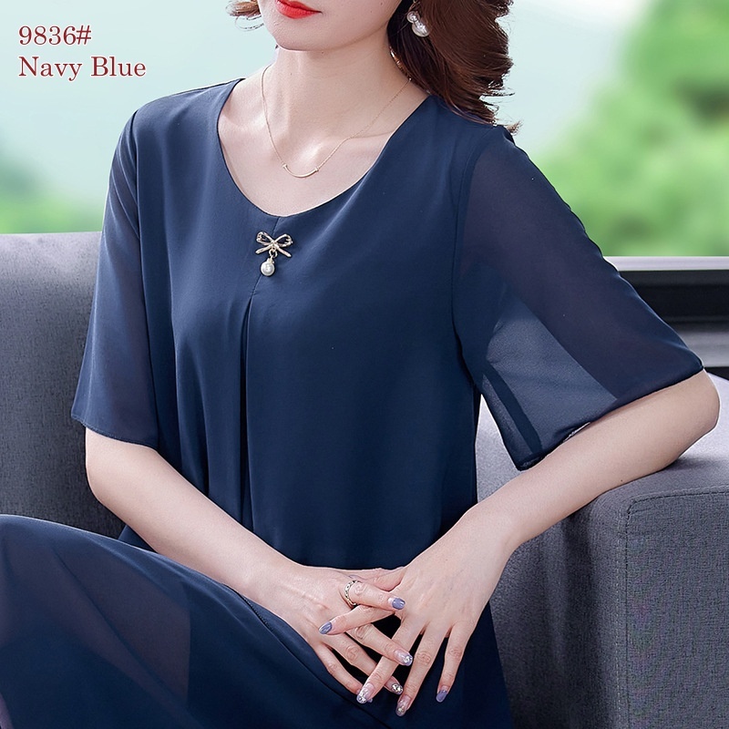 Korean Style Chiffon Short-sleeved Blouse Women plus size loose Plain Top Lady solid color Casual Top-Stella's Fashion