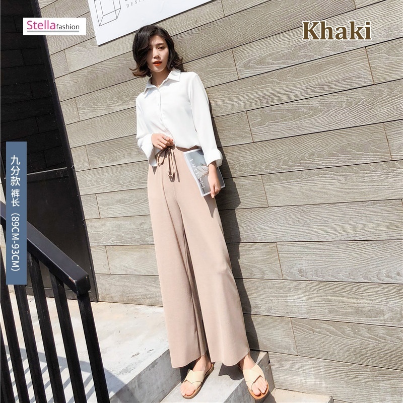 Summer Ice Silk Wide-Leg Pants Women’s Casual Pants High Waist Large Size Thin Knitted Pants  Straight-Leg Pants