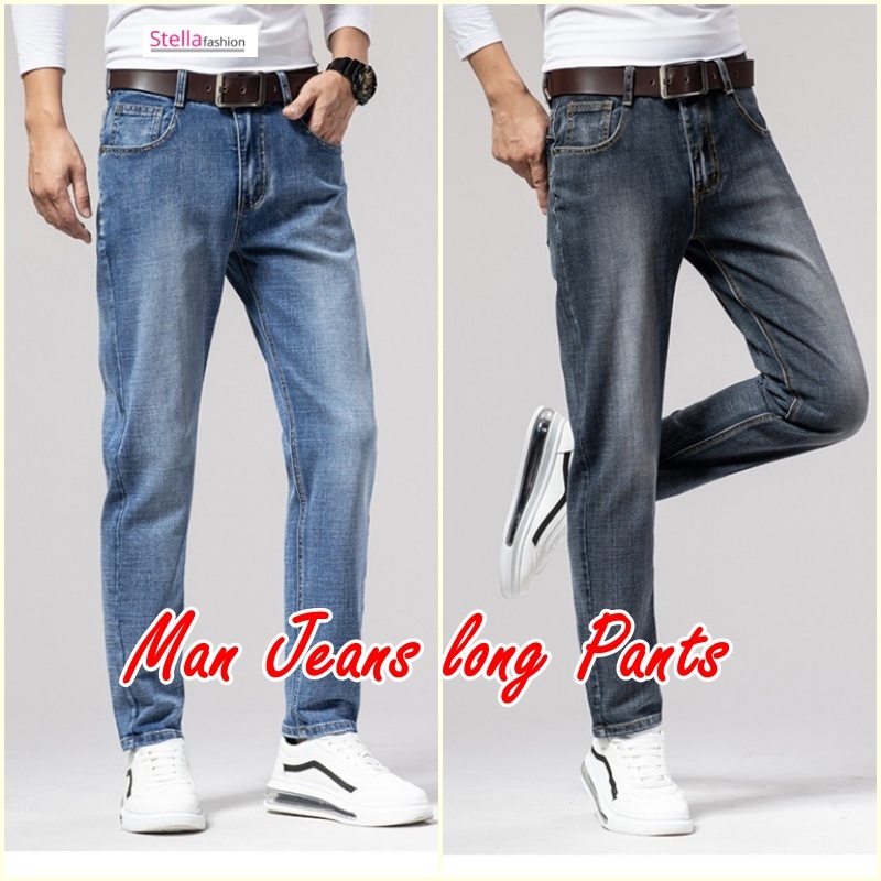 Stella Fashion Male Youth Middle-Aged Jeans Men’s Autumn and Winter Thick Elastic Straight Loose High Waist Casual Pants